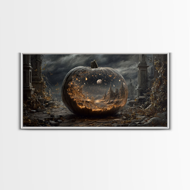 The Moon Inside A Pumpkin, Wide Panoramic Art, Dark Halloween Decor, Canvas Print, Halloween Wall Decor, Gothic Home Decor