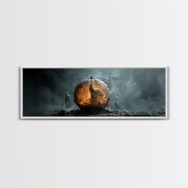 The Moon Inside A Pumpkin, Extra Wide Wall Art, Spooky Home Decor, Canvas Print, Halloween Wall Decor, Gothic Home Decor, Spooky Wall Decor