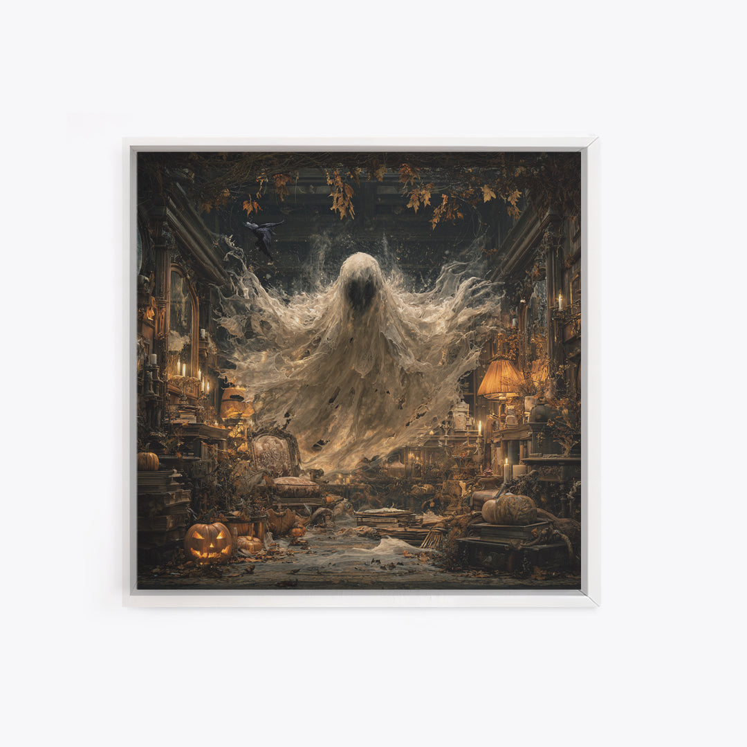 The Autumn-Leaf Ghost, Square Wall Art, Dark Fantasy Wall Art, Canvas Print, Halloween Wall Decor, Gothic Home Decor, Spooky Wall Decor
