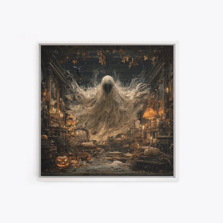 The Autumn-Leaf Ghost, Square Wall Art, Dark Fantasy Wall Art, Canvas Print, Halloween Wall Decor, Gothic Home Decor, Spooky Wall Decor