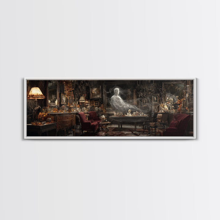 The Autumn-Leaf Ghost, Extra Wide Wall Art, Haunted Gothic Art, Framed Canvas Print, Halloween Wall Decor, Gothic Home Decor