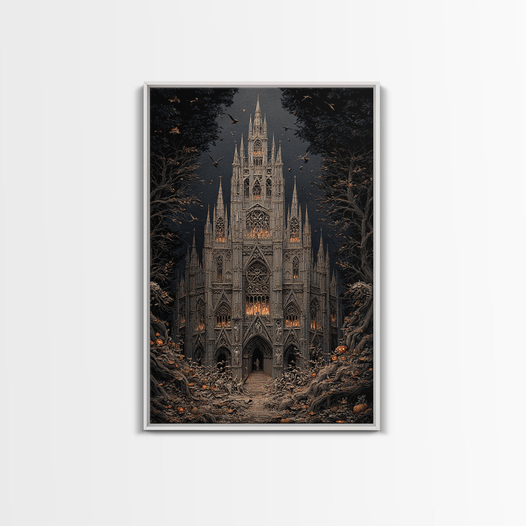 The Cathedral Of Bones, Vertical Wall Art, Macabre Wall Art, Framed Canvas Print, Halloween Wall Decor, Gothic Home Decor, Spooky Wall Decor