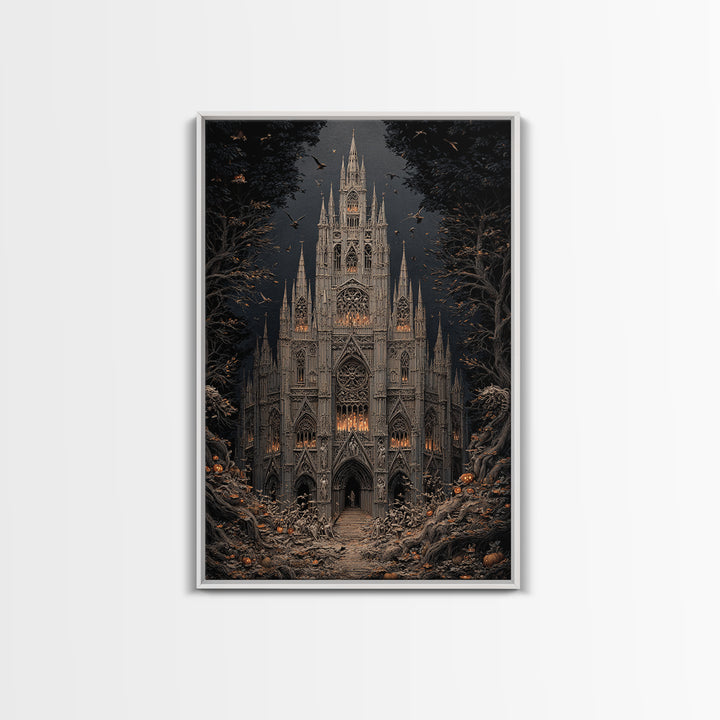 The Cathedral Of Bones, Vertical Wall Art, Macabre Wall Art, Framed Canvas Print, Halloween Wall Decor, Gothic Home Decor, Spooky Wall Decor
