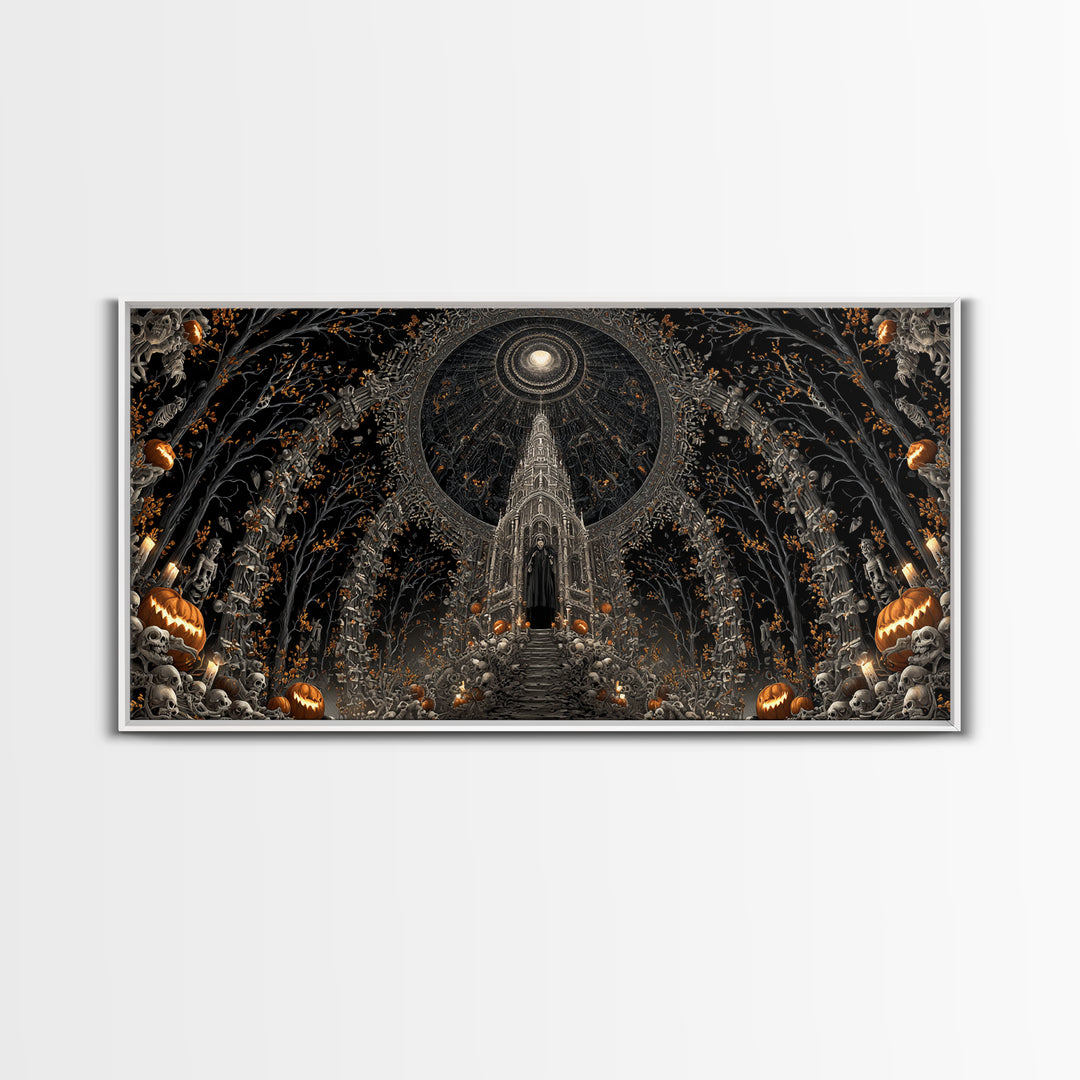 The Cathedral Of Bones, Wide Panoramic Art, Dark Halloween Decor, Canvas Print, Halloween Wall Decor, Gothic Home Decor