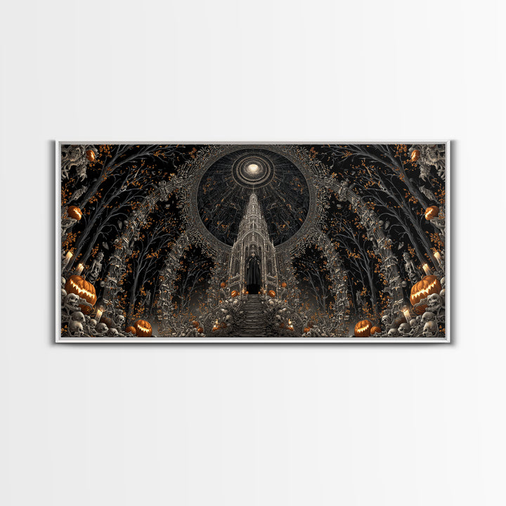 The Cathedral Of Bones, Wide Panoramic Art, Dark Halloween Decor, Canvas Print, Halloween Wall Decor, Gothic Home Decor