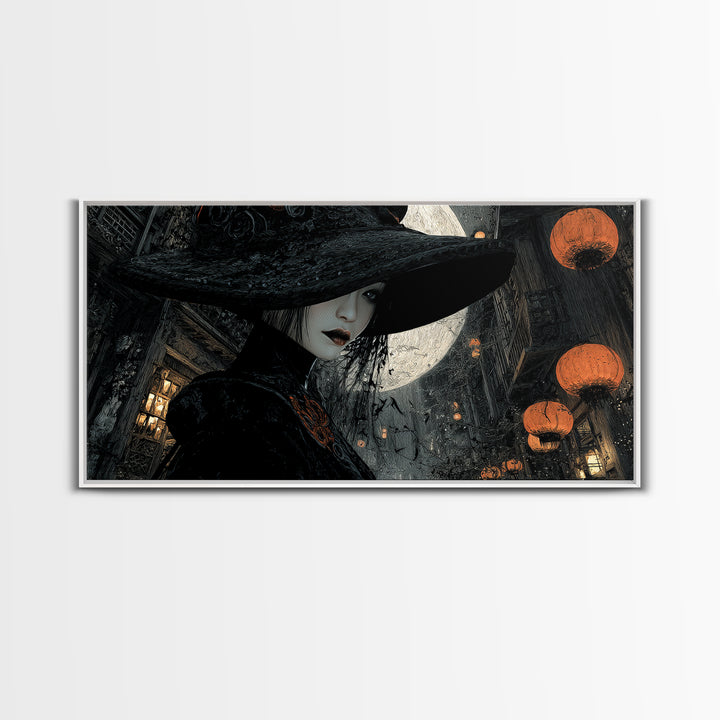 The Town Where Shadows Live, Wide Panoramic Art, Dark Fantasy Wall Art, Canvas Print, Halloween Wall Decor, Gothic Home Decor
