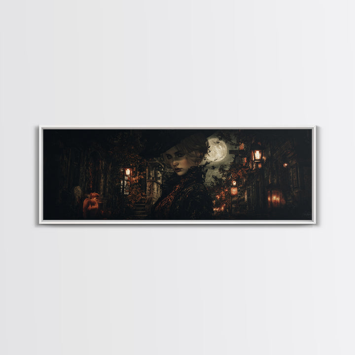 The Town Where Shadows Live, Extra Wide Wall Art, Macabre Wall Art, Framed Canvas Print, Halloween Wall Decor, Gothic Home Decor