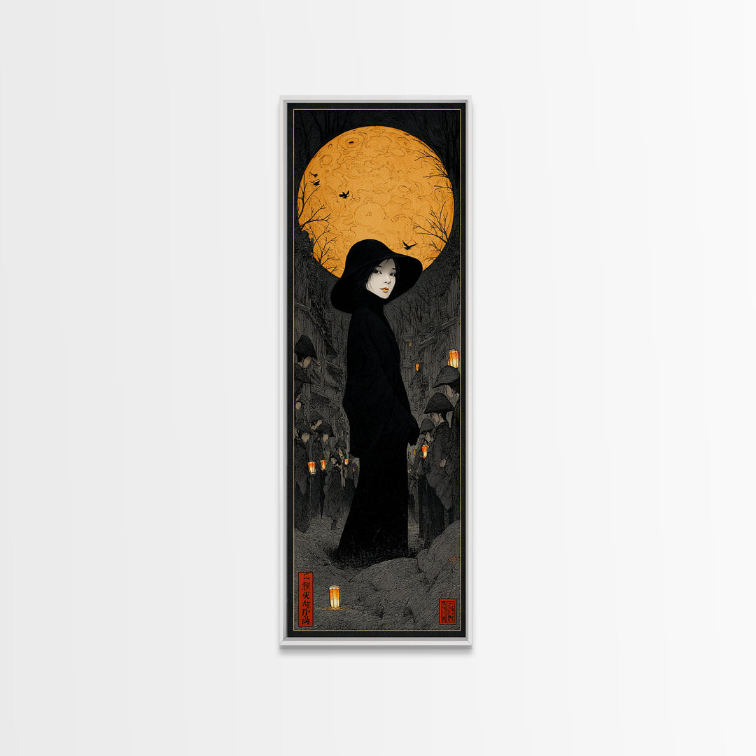 The Town Where Shadows Live, Tall Narrow Wall Art, Dark Halloween Decor, Canvas Print, Halloween Wall Decor, Gothic Home Decor