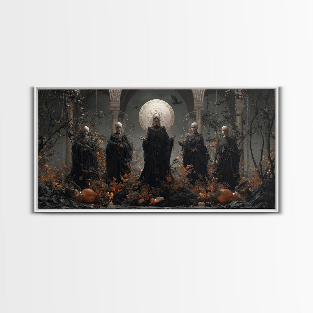 The Eclipse Summoning, Wide Panoramic Art, Spooky Home Decor, Canvas Print, Halloween Wall Decor, Gothic Home Decor, Macabre Wall Art