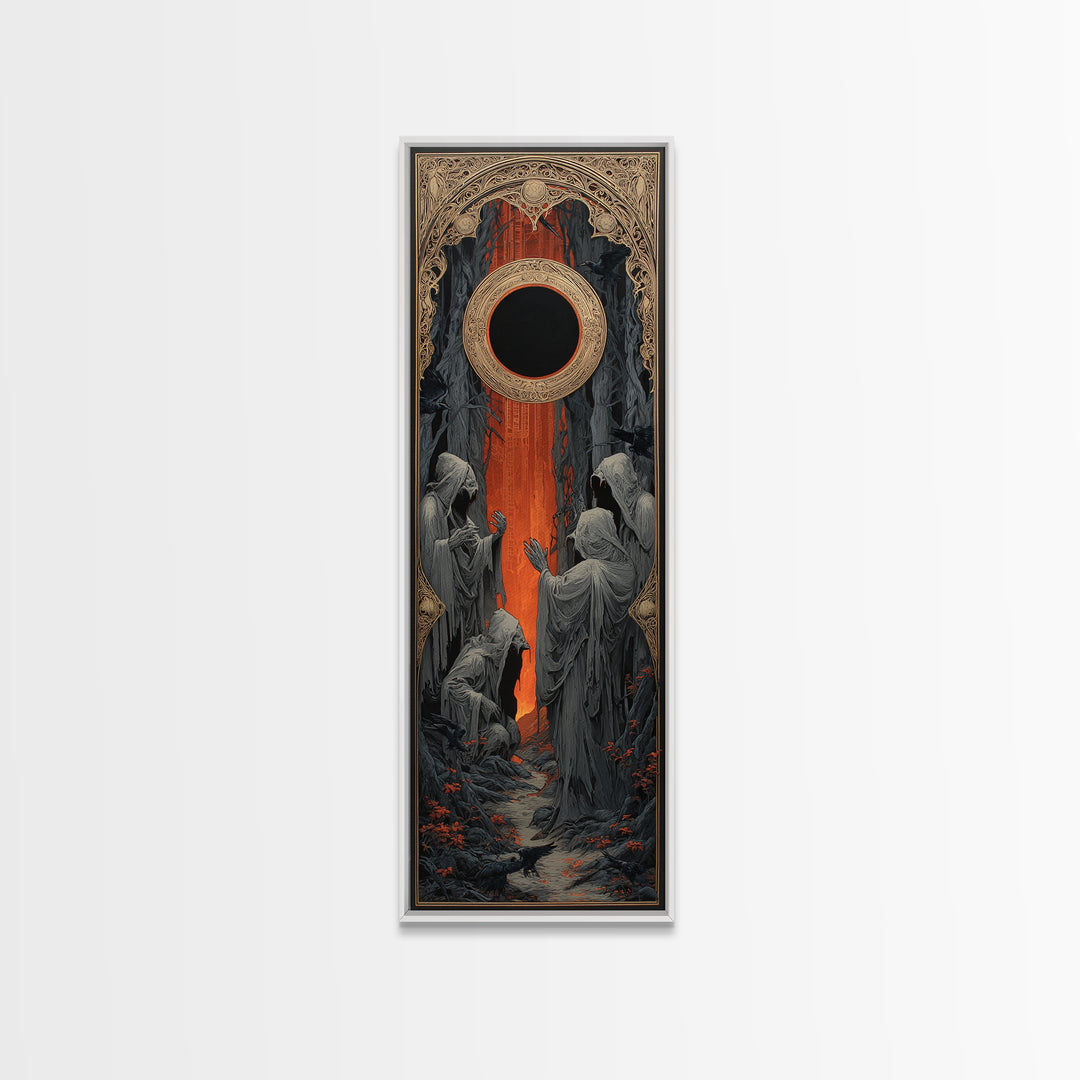 The Eclipse Summoning, Tall Narrow Wall Art, Haunted Gothic Art, Framed Canvas Print, Halloween Wall Decor, Gothic Home Decor