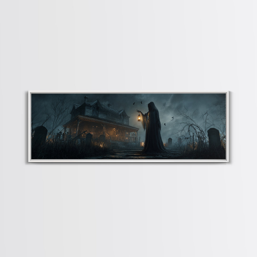 The Last House At The World'S Edge, Extra Wide Wall Art, Dark Fantasy Wall Art, Canvas Print, Halloween Wall Decor, Gothic Home Decor