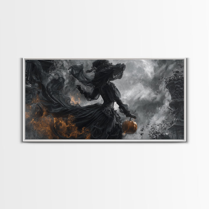 Halloween On Another Planet, Wide Panoramic Art, Gothic Horror Wall Art, Framed Canvas Print, Halloween Wall Decor, Gothic Home Decor