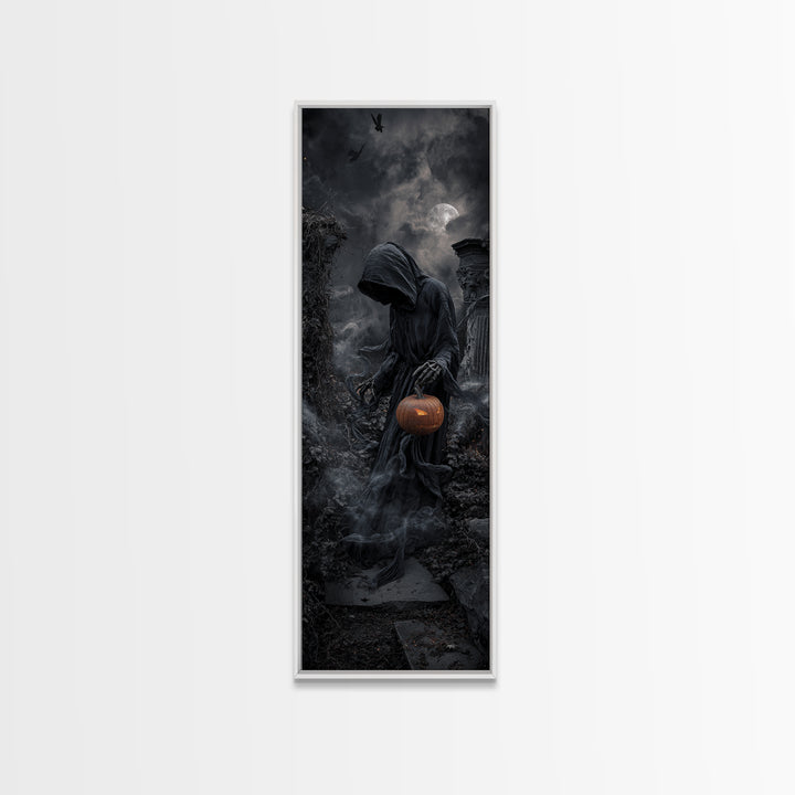 Halloween On Another Planet, Tall Narrow Wall Art, Gothic Horror Wall Art, Framed Canvas Print, Halloween Wall Decor, Gothic Home Decor