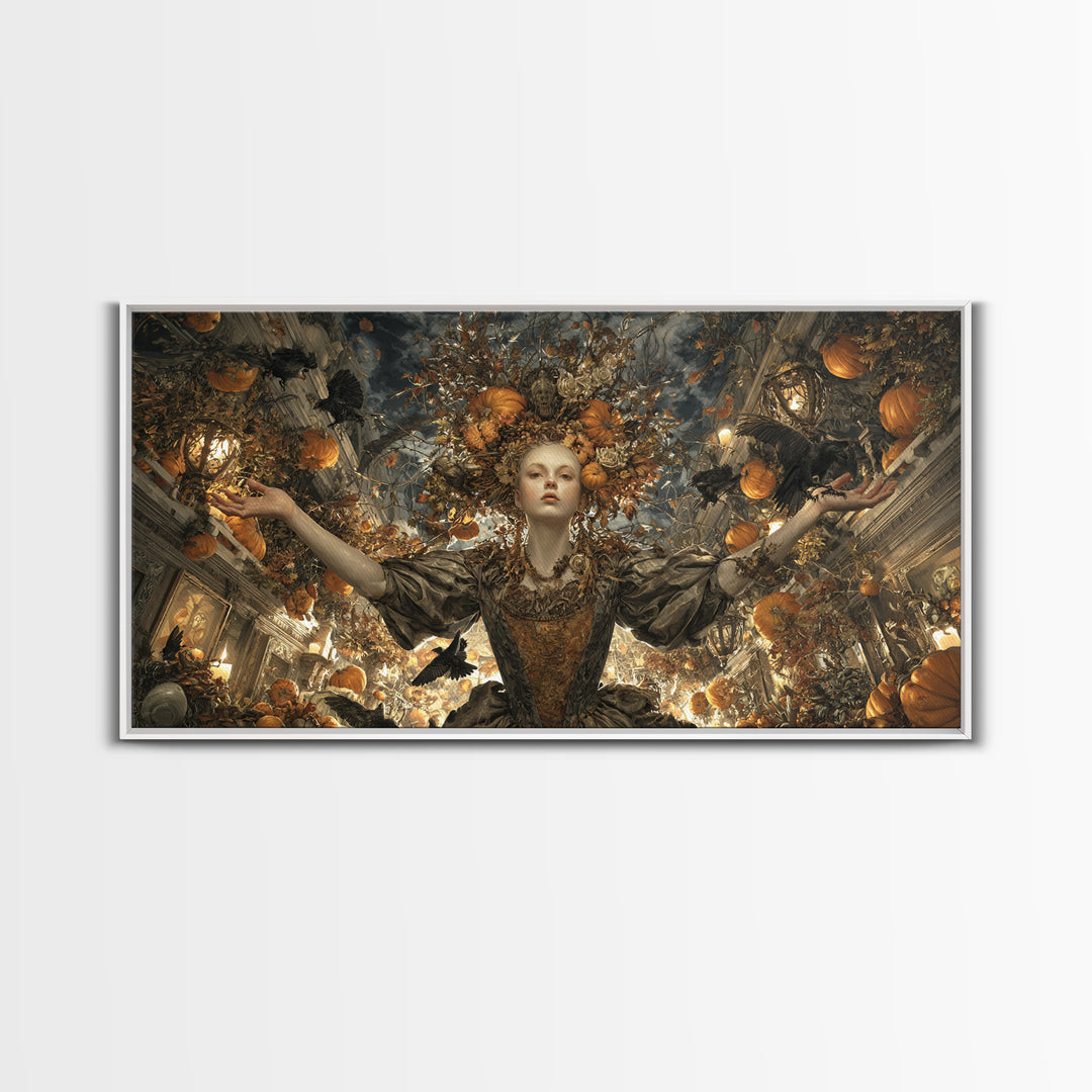 The Personification Of October, Wide Panoramic Art, Gothic Horror Wall Art, Framed Canvas Print, Halloween Wall Decor, Gothic Home Decor