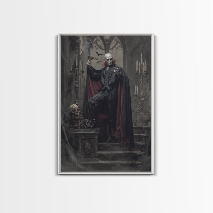The Crimson Count Of Hollow Keep, Vertical Wall Art, Haunted Gothic Art, Framed Canvas Print, Halloween Wall Decor, Gothic Home Decor