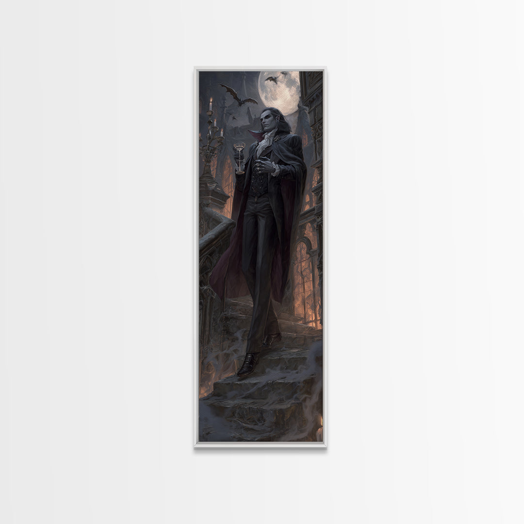 The Crimson Count Of Hollow Keep, Tall Narrow Wall Art, Macabre Wall Art, Framed Canvas Print, Halloween Wall Decor, Gothic Home Decor