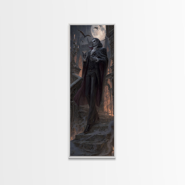 The Crimson Count Of Hollow Keep, Tall Narrow Wall Art, Macabre Wall Art, Framed Canvas Print, Halloween Wall Decor, Gothic Home Decor