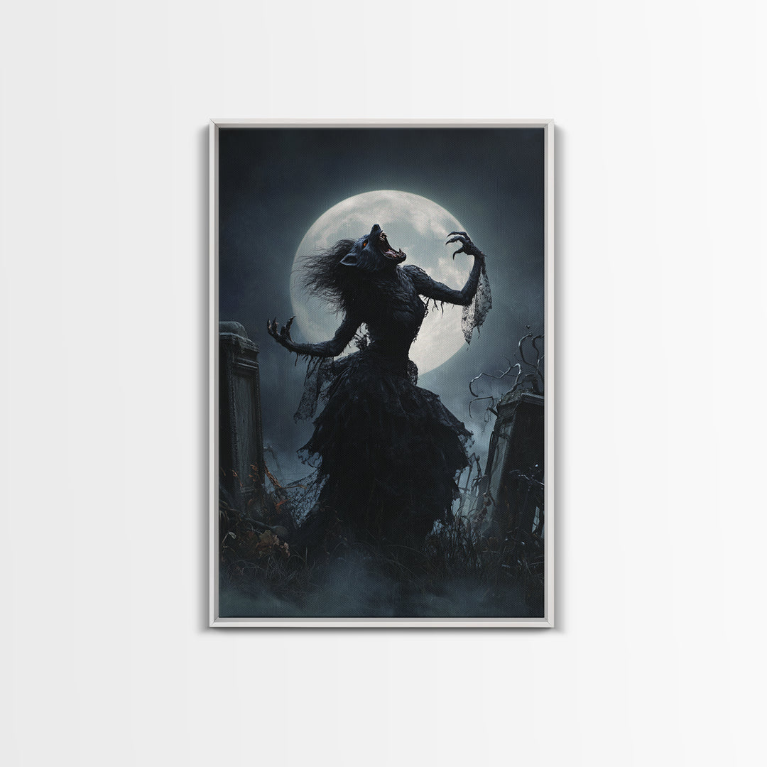 The Widow Wolf Of Briar Moon, Vertical Wall Art, Macabre Wall Art, Framed Canvas Print, Halloween Wall Decor, Gothic Home Decor