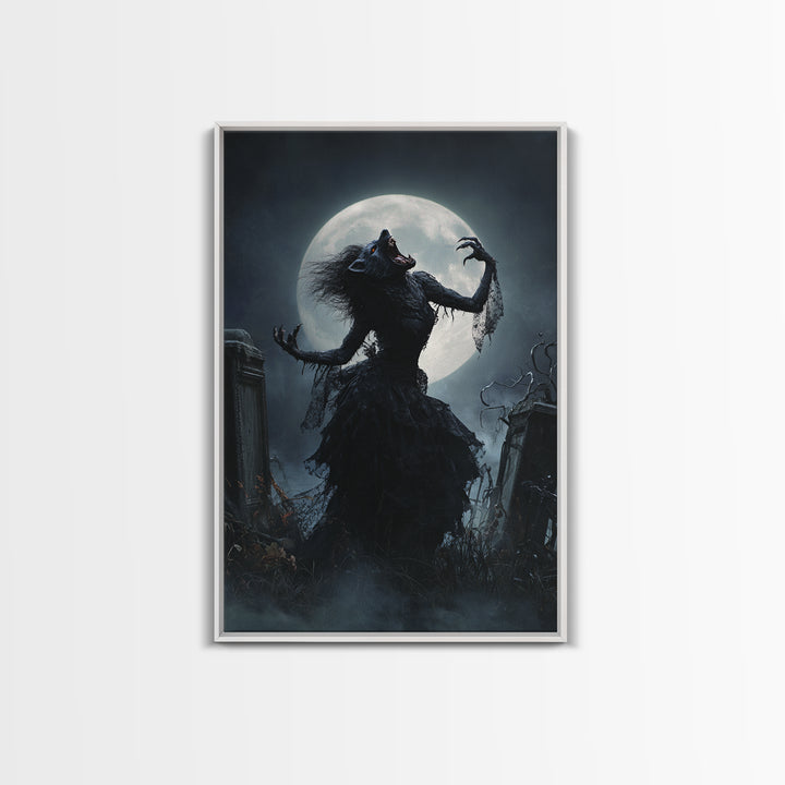 The Widow Wolf Of Briar Moon, Vertical Wall Art, Macabre Wall Art, Framed Canvas Print, Halloween Wall Decor, Gothic Home Decor