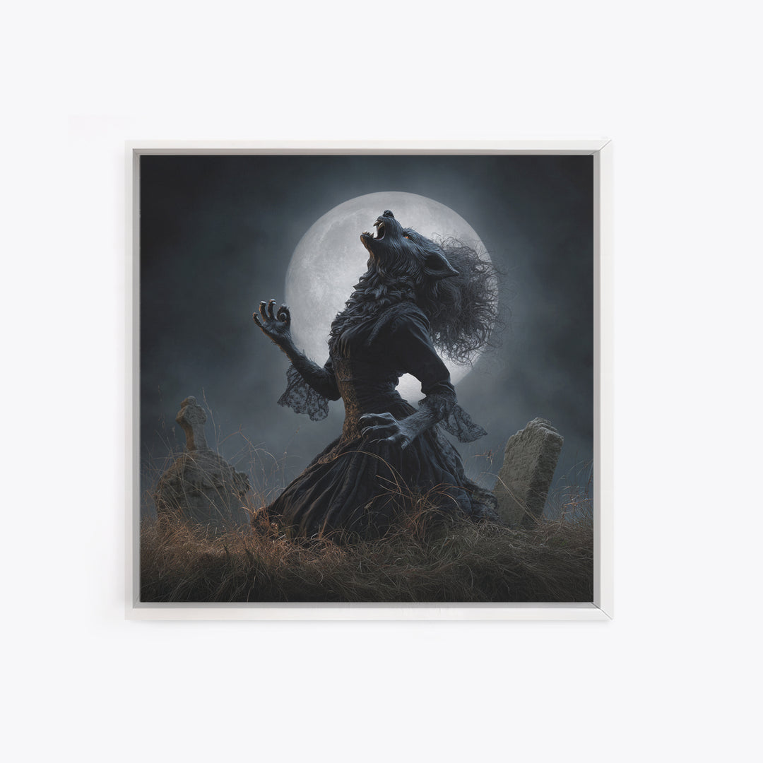 The Widow Wolf Of Briar Moon, Square Wall Art, Gothic Horror Wall Art, Framed Canvas Print, Halloween Wall Decor, Gothic Home Decor