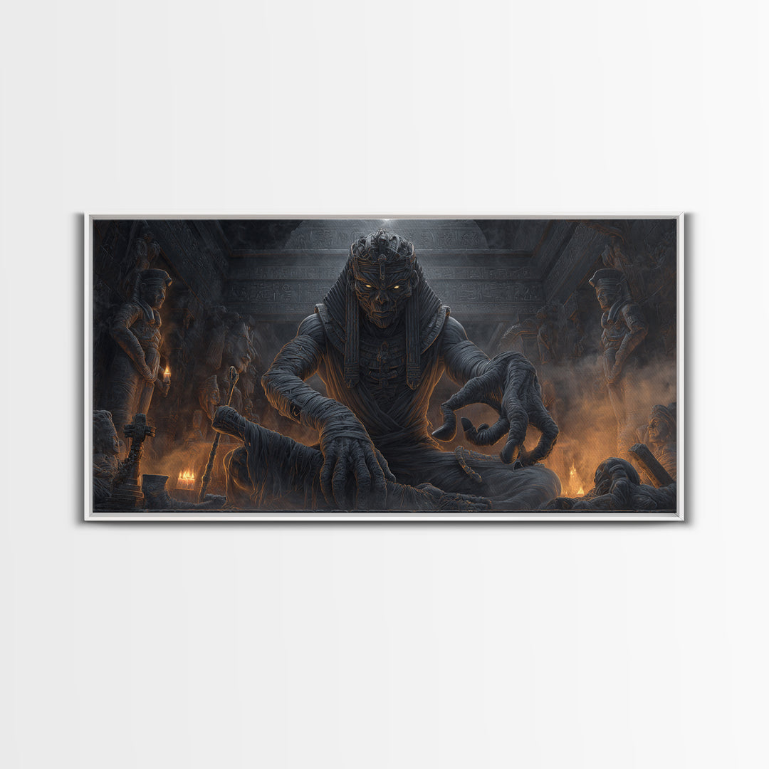 The Pharaoh Of Dustbound Silence, Wide Panoramic Art, Dark Halloween Decor, Canvas Print, Halloween Wall Decor, Gothic Home Decor