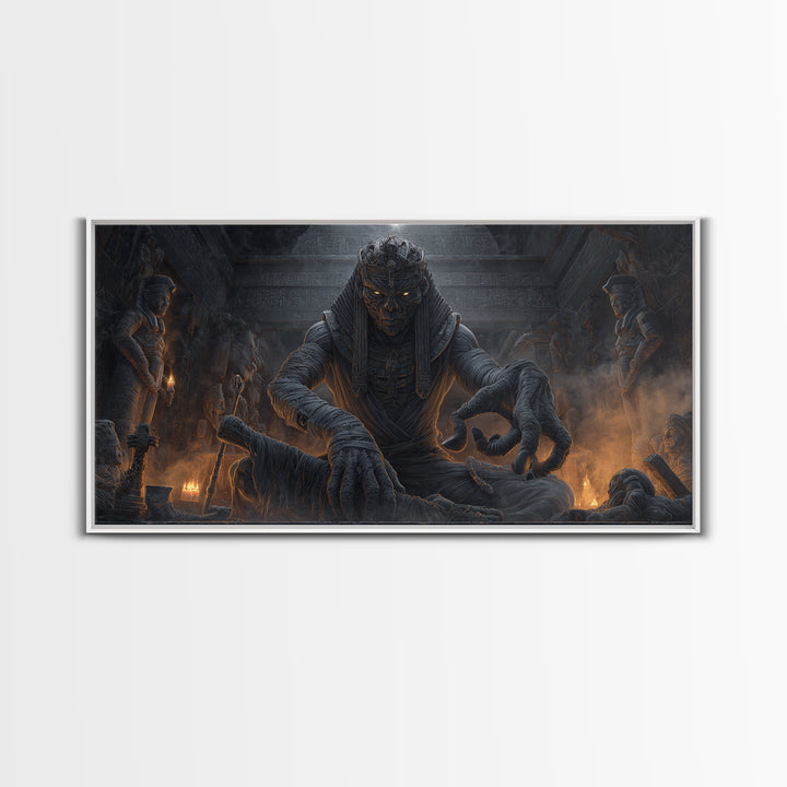 The Pharaoh Of Dustbound Silence, Wide Panoramic Art, Dark Halloween Decor, Canvas Print, Halloween Wall Decor, Gothic Home Decor