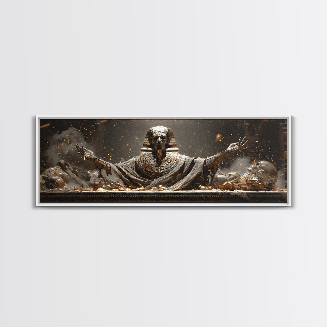 The Pharaoh Of Dustbound Silence, Extra Wide Wall Art, Dark Fantasy Wall Art, Canvas Print, Halloween Wall Decor, Gothic Home Decor