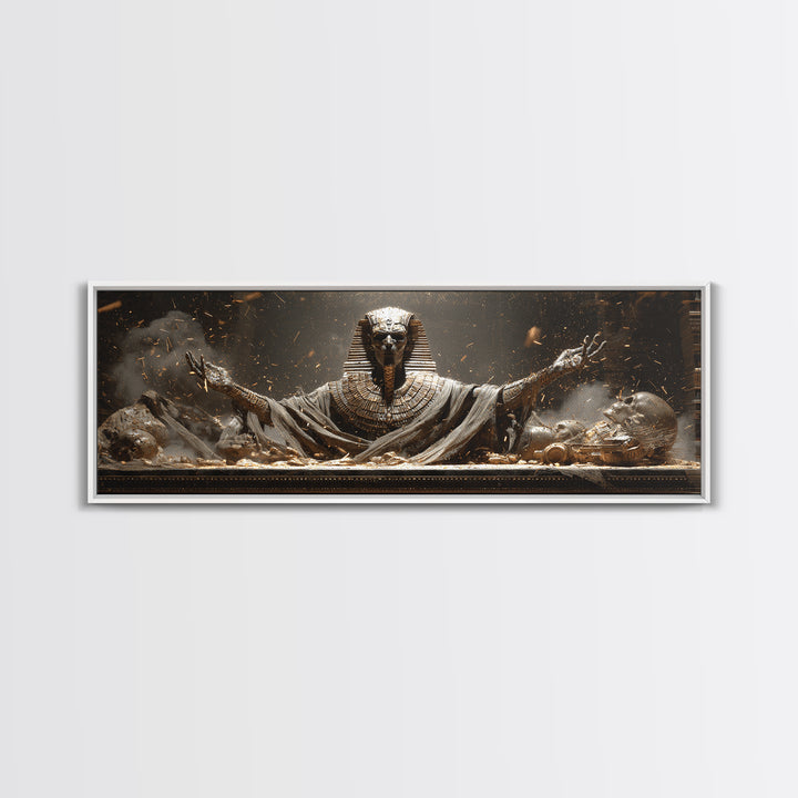 The Pharaoh Of Dustbound Silence, Extra Wide Wall Art, Dark Fantasy Wall Art, Canvas Print, Halloween Wall Decor, Gothic Home Decor