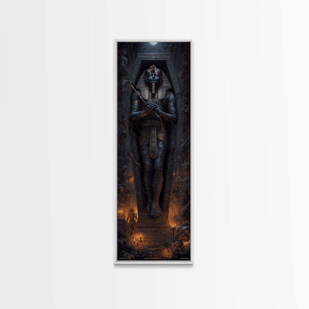 The Pharaoh Of Dustbound Silence, Tall Narrow Wall Art, Spooky Home Decor, Canvas Print, Halloween Wall Decor, Gothic Home Decor