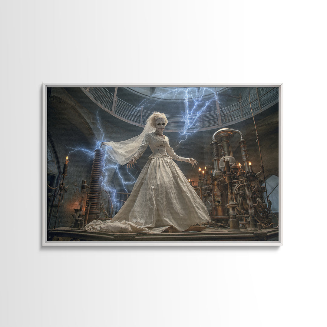The Stitched Bride Of Thunder Hall, Landscape Wall Art, Haunted Gothic Art, Framed Canvas Print, Halloween Wall Decor, Gothic Home Decor