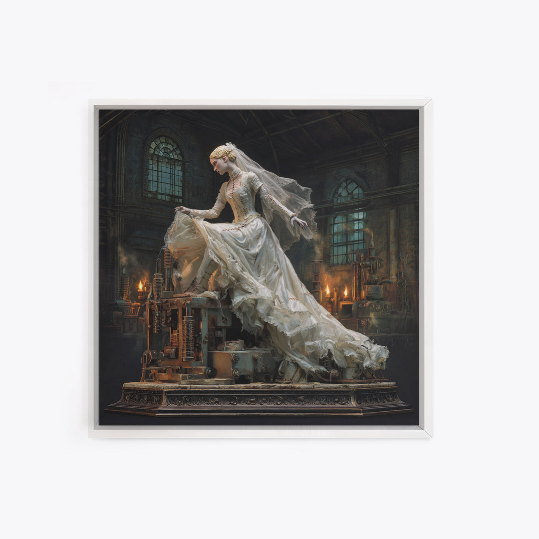 The Stitched Bride Of Thunder Hall, Square Wall Art, Macabre Wall Art, Framed Canvas Print, Halloween Wall Decor, Gothic Home Decor