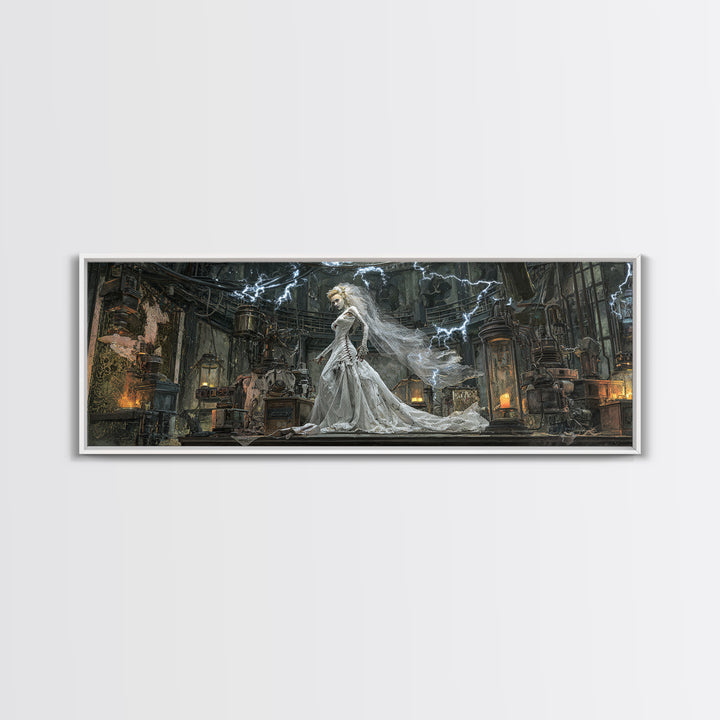 The Stitched Bride Of Thunder Hall, Extra Wide Wall Art, Haunted Gothic Art, Framed Canvas Print, Halloween Wall Decor, Gothic Home Decor