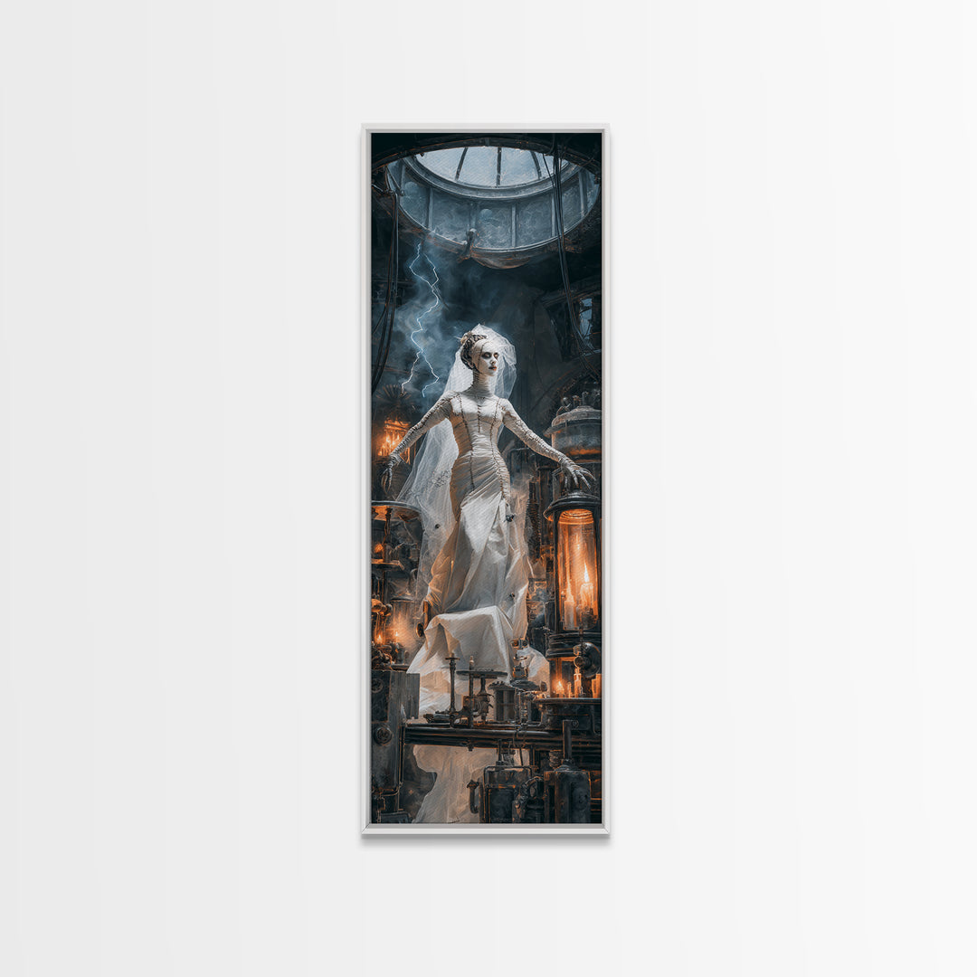 The Stitched Bride Of Thunder Hall, Tall Narrow Wall Art, Spooky Home Decor, Canvas Print, Halloween Wall Decor, Gothic Home Decor