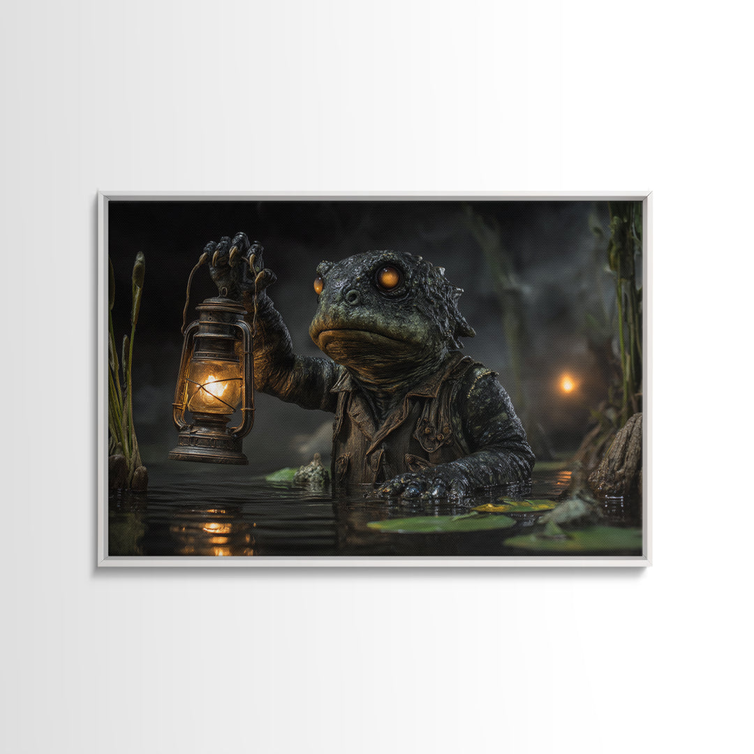 The Creature Of Lantern Lagoon, Landscape Wall Art, Dark Fantasy Wall Art, Canvas Print, Halloween Wall Decor, Gothic Home Decor