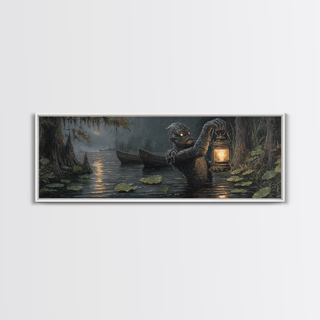 The Creature Of Lantern Lagoon, Extra Wide Wall Art, Spooky Home Decor, Canvas Print, Halloween Wall Decor, Gothic Home Decor