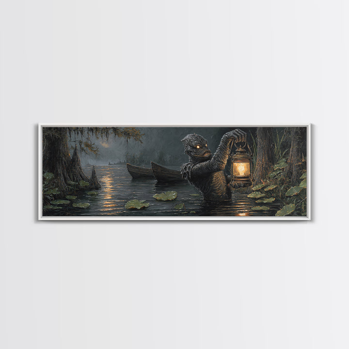 The Creature Of Lantern Lagoon, Extra Wide Wall Art, Spooky Home Decor, Canvas Print, Halloween Wall Decor, Gothic Home Decor