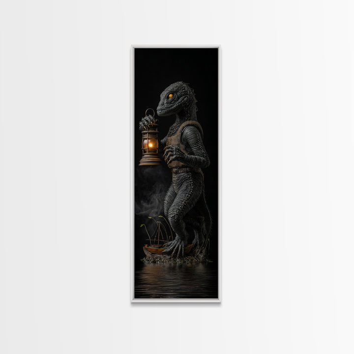 The Creature Of Lantern Lagoon, Tall Narrow Wall Art, Haunted Gothic Art, Framed Canvas Print, Halloween Wall Decor, Gothic Home Decor
