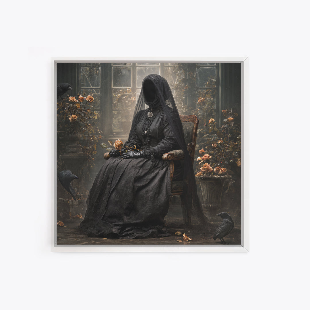 The Invisible Mourner Of Glass House, Square Wall Art, Dark Halloween Decor, Canvas Print, Halloween Wall Decor, Gothic Home Decor