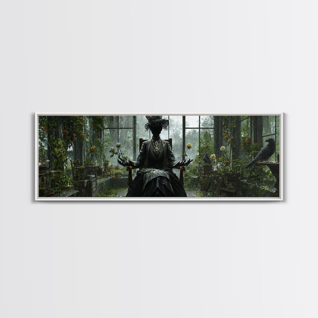 The Invisible Mourner Of Glass House, Extra Wide Wall Art, Spooky Home Decor, Canvas Print, Halloween Wall Decor, Gothic Home Decor