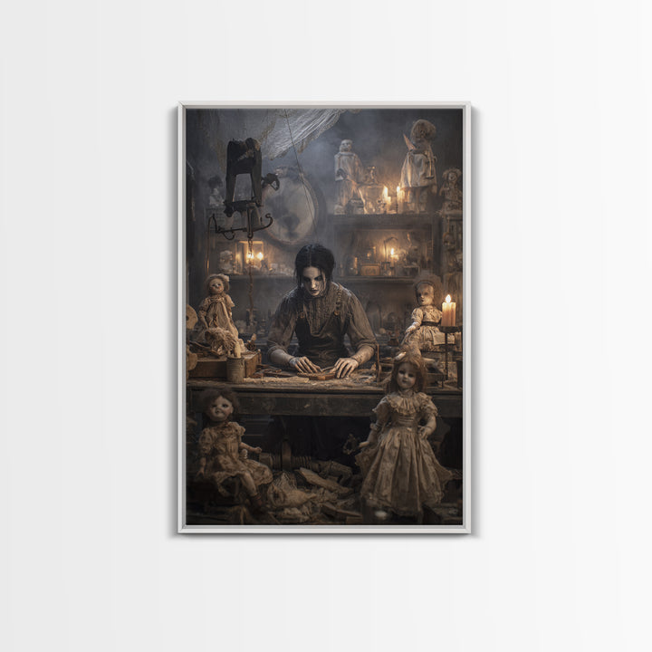 The Dollmaker Of Hollow Ward, Vertical Wall Art, Spooky Home Decor, Canvas Print, Halloween Wall Decor, Gothic Home Decor, Spooky Wall Decor