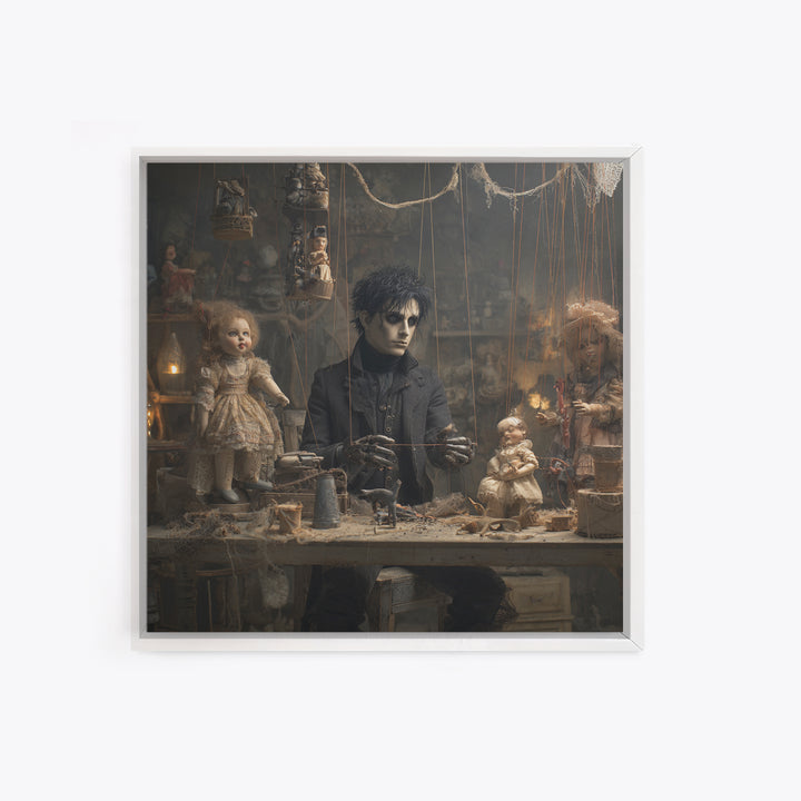 The Dollmaker Of Hollow Ward, Square Wall Art, Haunted Gothic Art, Framed Canvas Print, Halloween Wall Decor, Gothic Home Decor