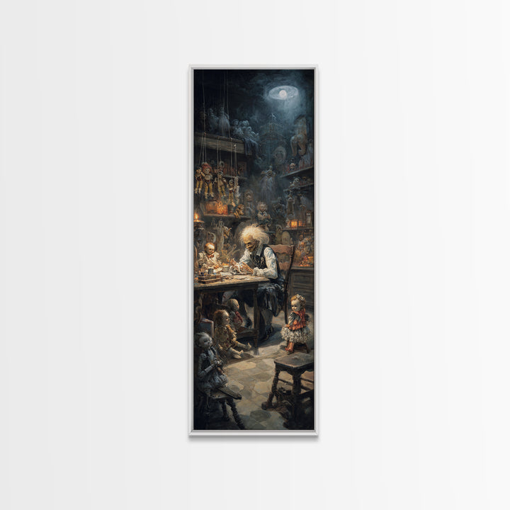 The Dollmaker Of Hollow Ward, Tall Narrow Wall Art, Dark Halloween Decor, Canvas Print, Halloween Wall Decor, Gothic Home Decor