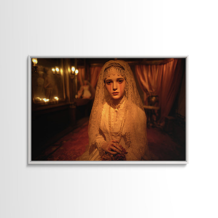 The Wax Bride Of Mourning Hall, Landscape Wall Art, Macabre Wall Art, Framed Canvas Print, Halloween Wall Decor, Gothic Home Decor