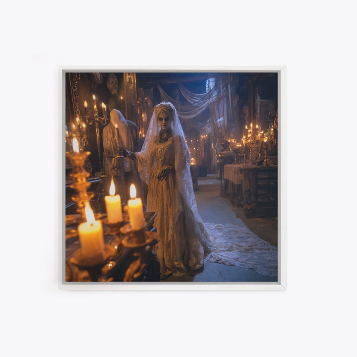 The Wax Bride Of Mourning Hall, Square Wall Art, Spooky Home Decor, Canvas Print, Halloween Wall Decor, Gothic Home Decor, Dark Fantasy Art