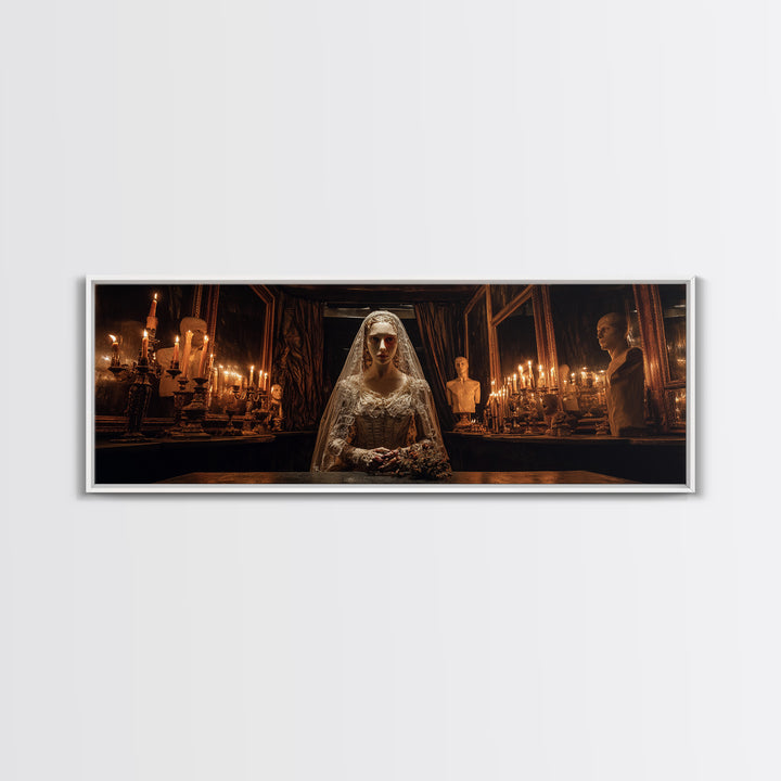 The Wax Bride Of Mourning Hall, Extra Wide Wall Art, Gothic Horror Wall Art, Framed Canvas Print, Halloween Wall Decor, Gothic Home Decor