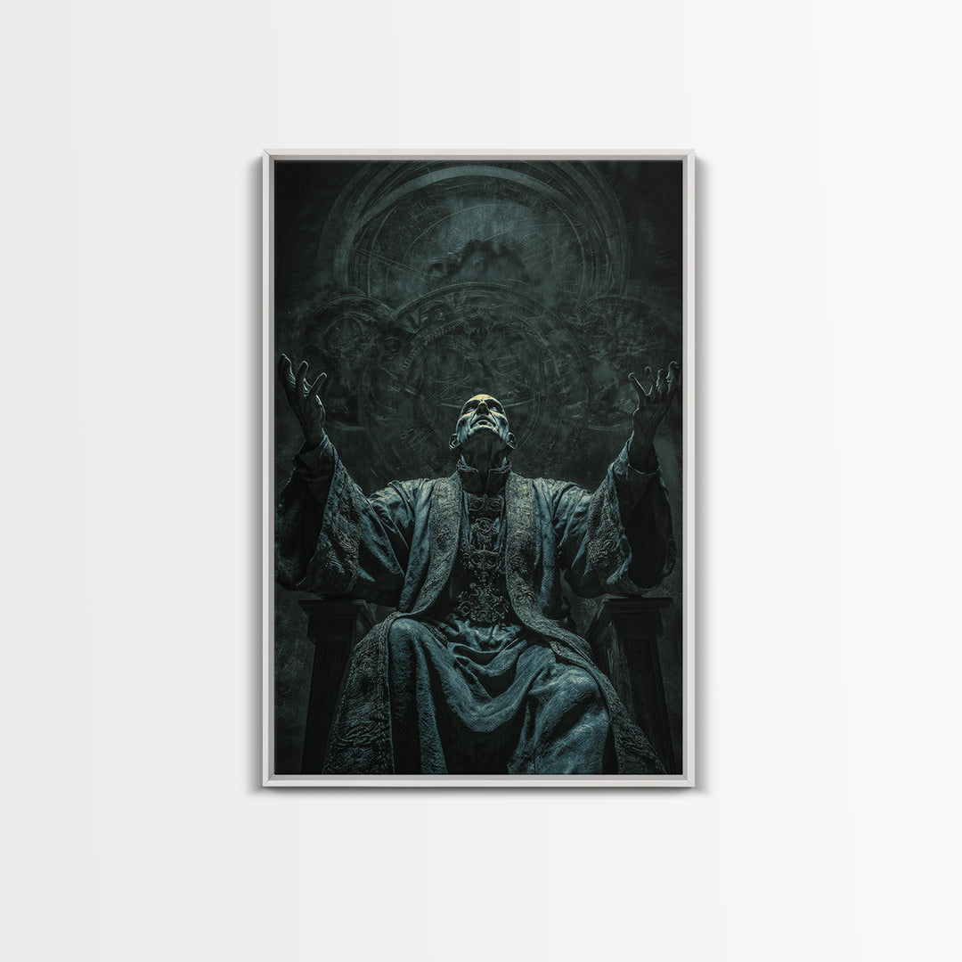 The Dreaming Priest Of The Outer Gate, Vertical Wall Art, Eldritch Gothic Decor, Framed Canvas Print, Halloween Wall Decor