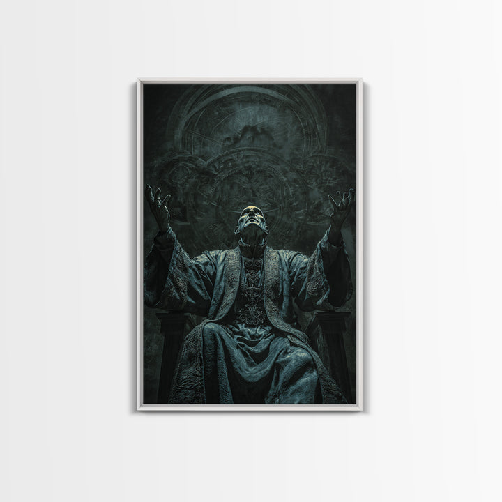 The Dreaming Priest Of The Outer Gate, Vertical Wall Art, Eldritch Gothic Decor, Framed Canvas Print, Halloween Wall Decor