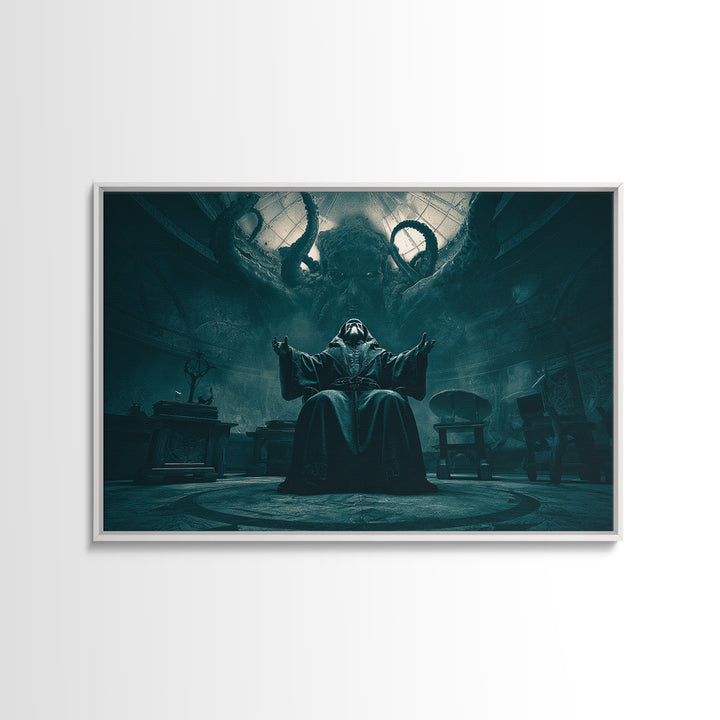 The Dreaming Priest Of The Outer Gate, Landscape Wall Art, Lovecraftian Horror Art, Canvas Print, Halloween Wall Decor, Gothic Home Decor