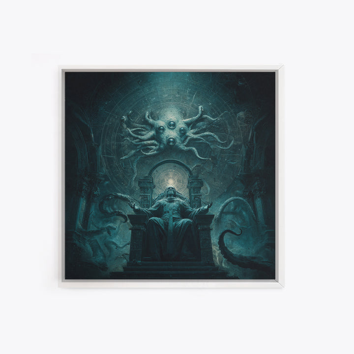 The Dreaming Priest Of The Outer Gate, Square Wall Art, Spooky Home Decor, Framed Canvas Print, Halloween Wall Decor, Gothic Home Decor
