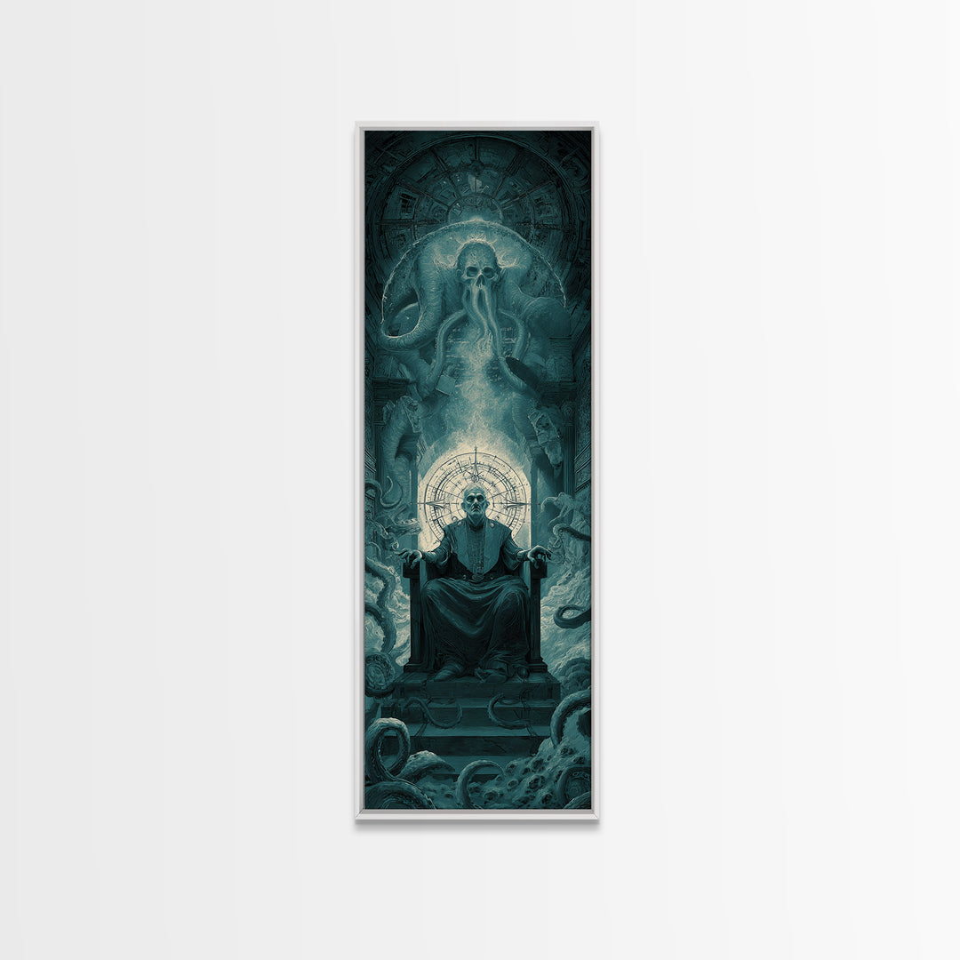 The Dreaming Priest Of The Outer Gate, Tall Narrow Wall Art, Dark Halloween Decor, Canvas Print, Halloween Wall Decor, Gothic Home Decor